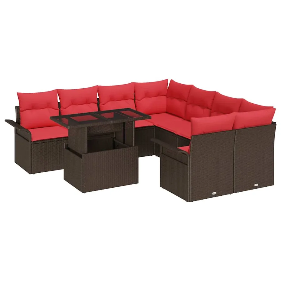 Ensemble de canapé de jardin 9 pcs Marron Poly rotin - 2