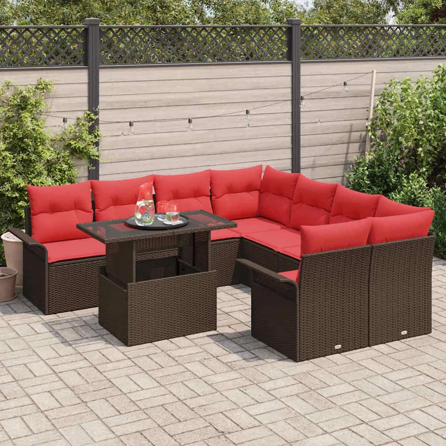 Ensemble de canapé de jardin 9 pcs Marron Poly rotin - 3