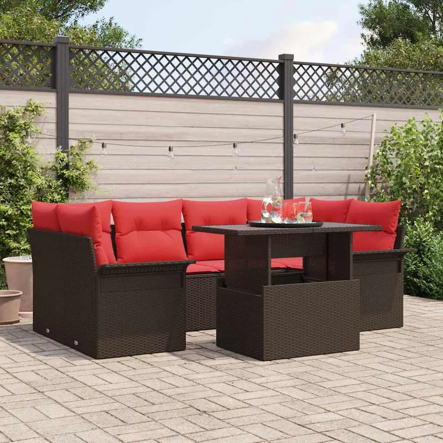 Ensemble de canapé de jardin 7 pcs Marron polyrotin