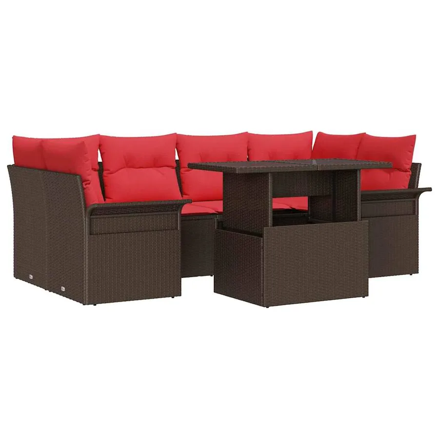 Ensemble de canapé de jardin 7 pcs Marron polyrotin - 2
