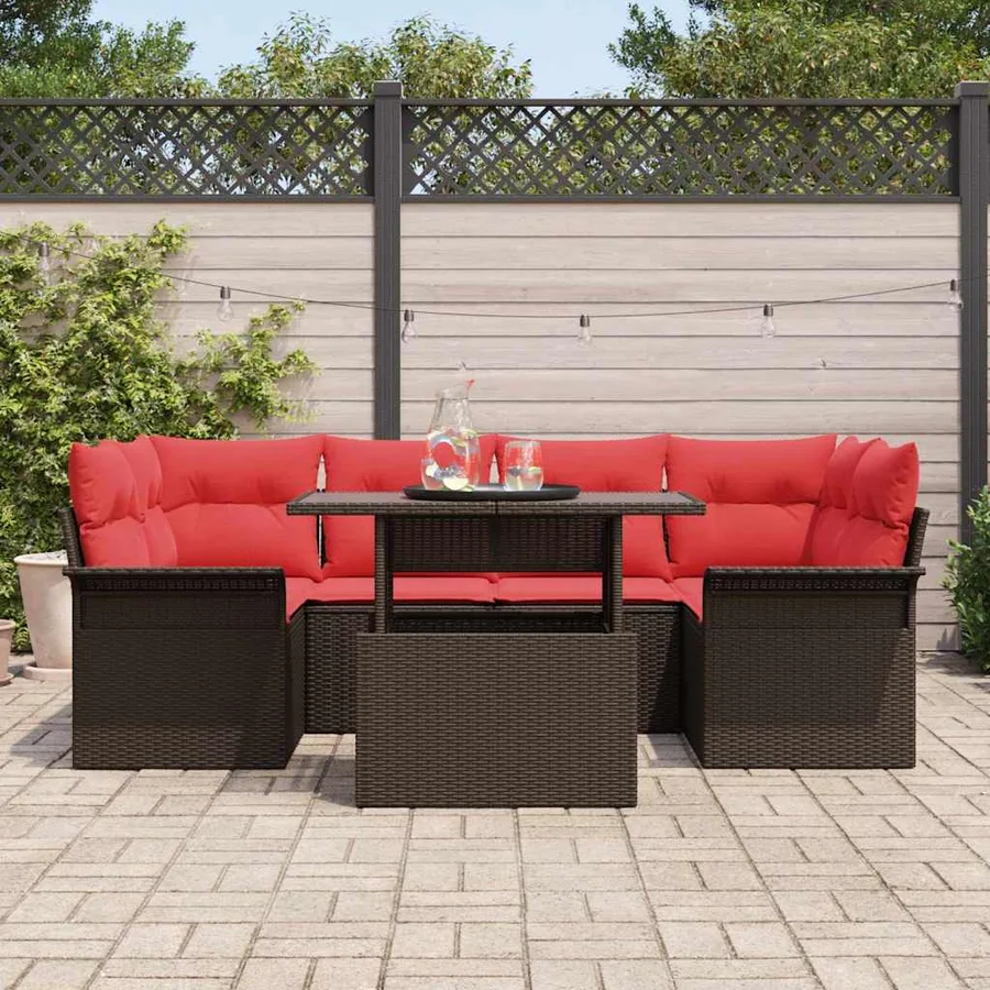 Ensemble de canapé de jardin 7 pcs Marron polyrotin - 3
