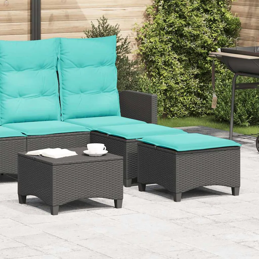 Tabourets jardin coussins 2 pcs noir 55x55x36 cm résine tressée