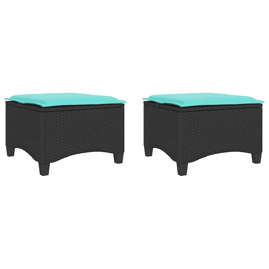 Tabourets jardin coussins 2 pcs noir 55x55x36 cm résine tressée - 2