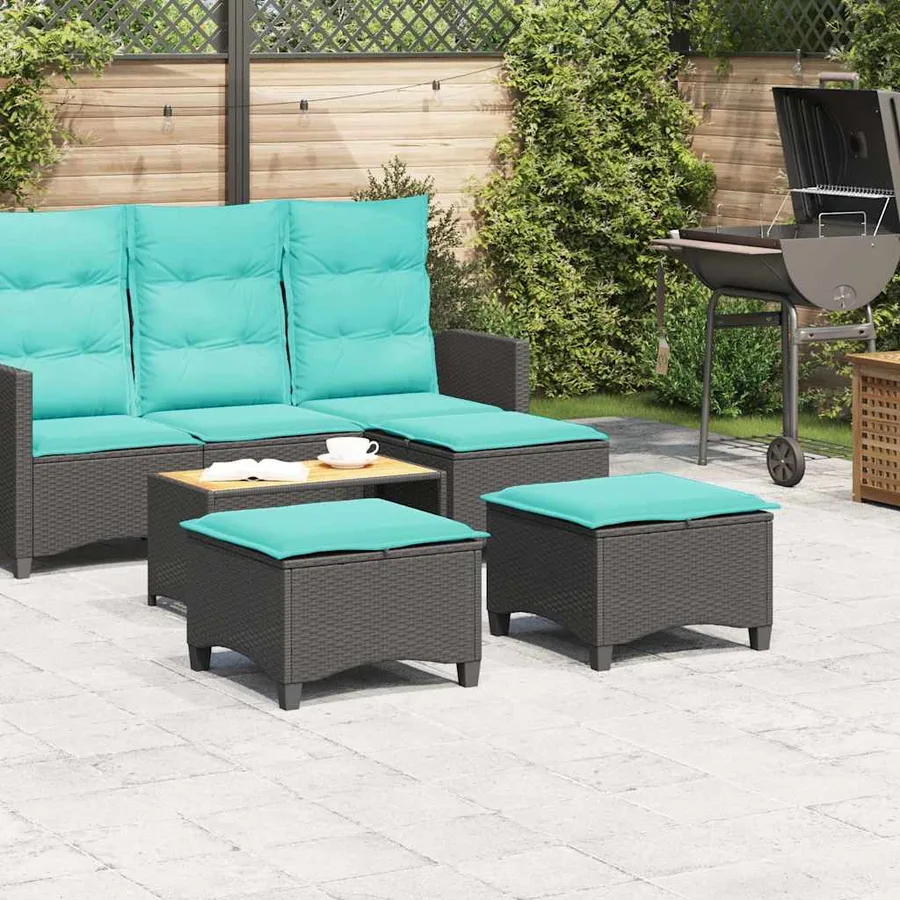 Tabourets jardin coussins 2 pcs noir 55x55x36 cm résine tressée - 3
