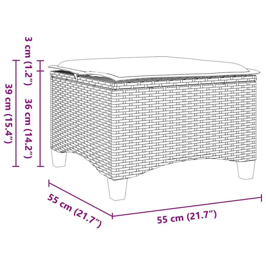 Tabourets jardin coussins 2 pcs noir 55x55x36 cm résine tressée - 8