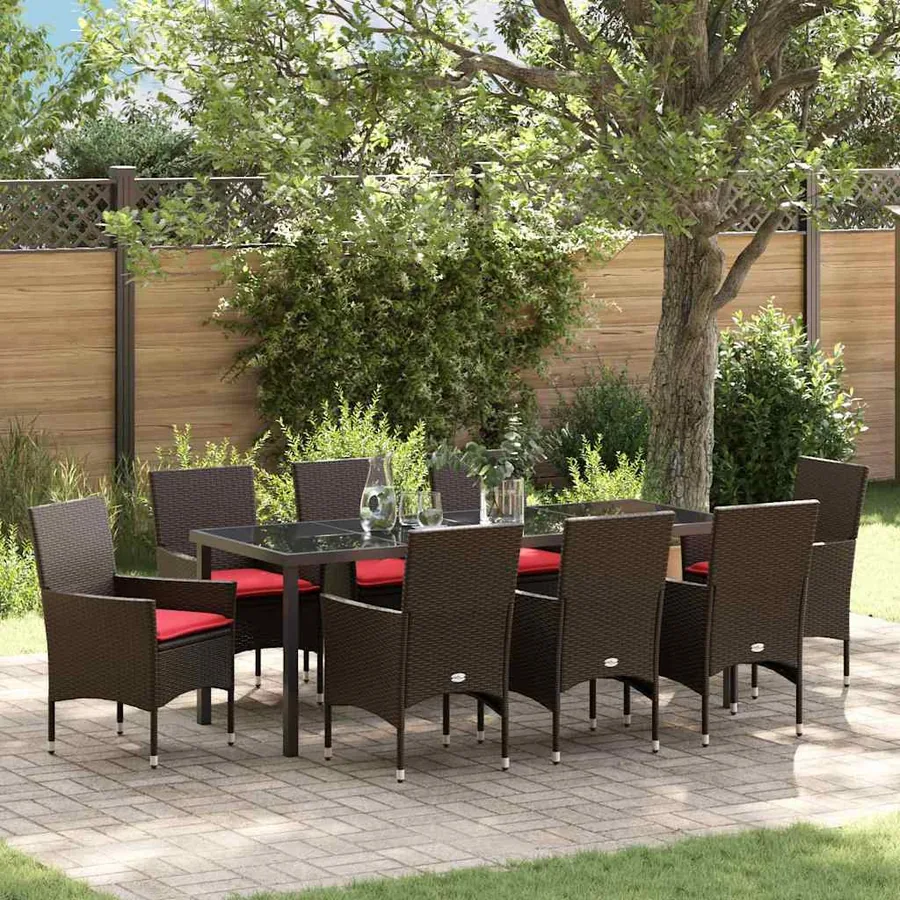 Ensemble table et chaises avec coussin 9 pcs Marron Rotin PE