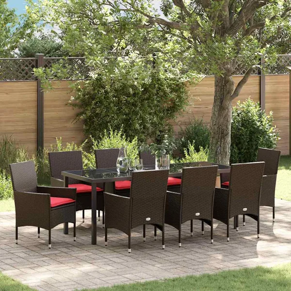 Ensemble table et chaises avec coussin 9 pcs Marron Rotin PE