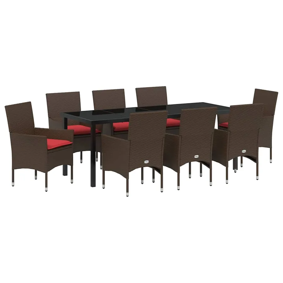 Ensemble table et chaises avec coussin 9 pcs Marron Rotin PE - 2