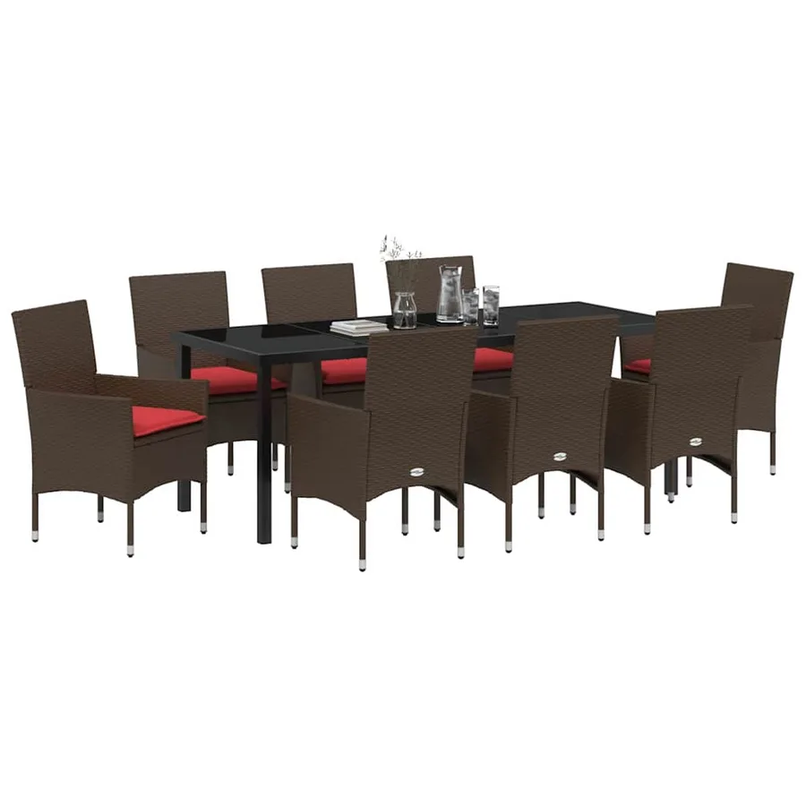 Ensemble table et chaises avec coussin 9 pcs Marron Rotin PE - 3