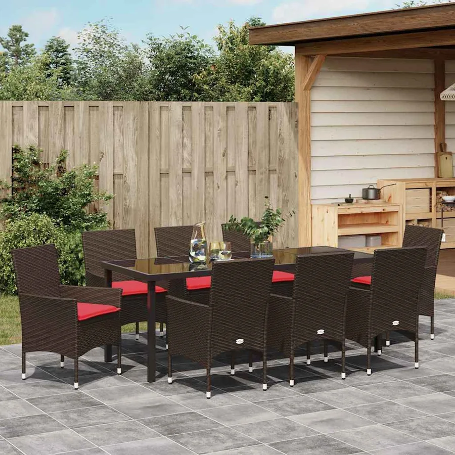 Ensemble table et chaises avec coussin 9 pcs Marron Rotin PE - 4