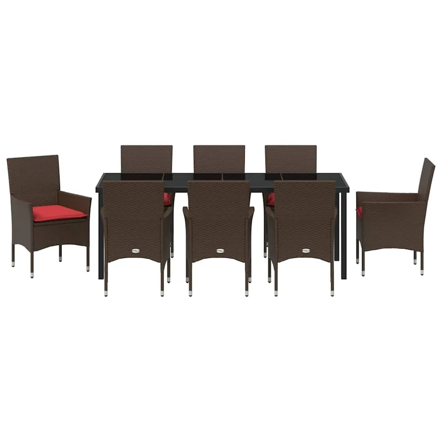 Ensemble table et chaises avec coussin 9 pcs Marron Rotin PE - 7