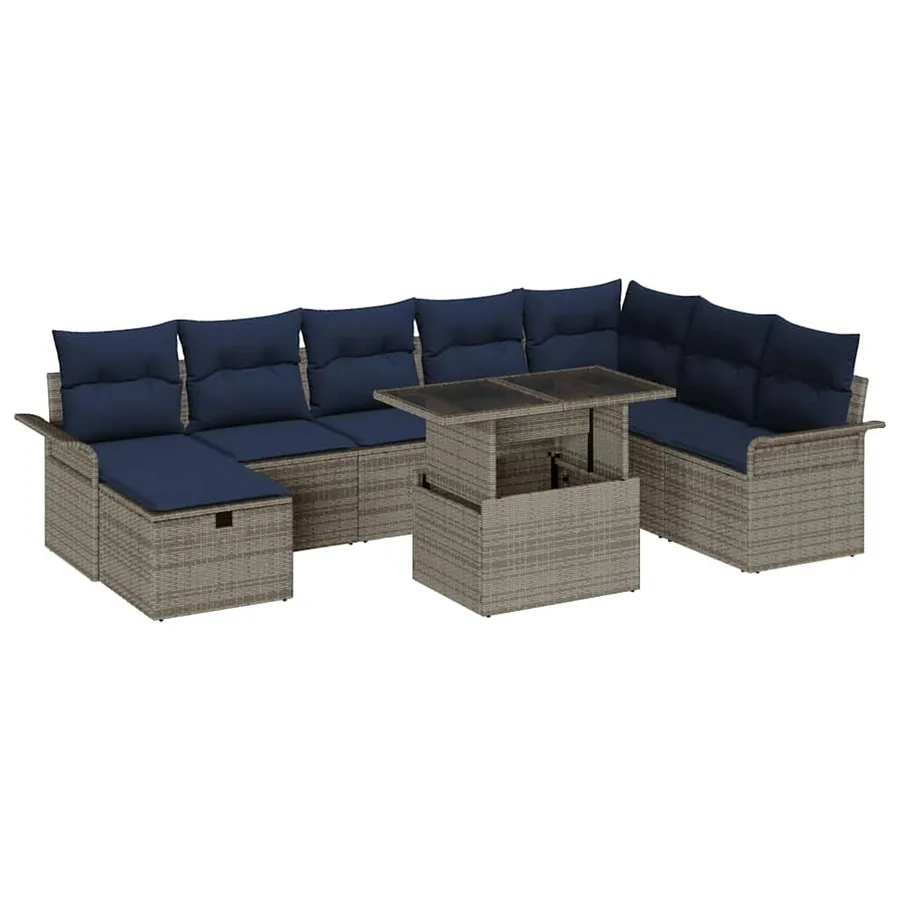 Ensemble de canapé de jardin avec coussin 9 pcs Gris Poly rotin - 2