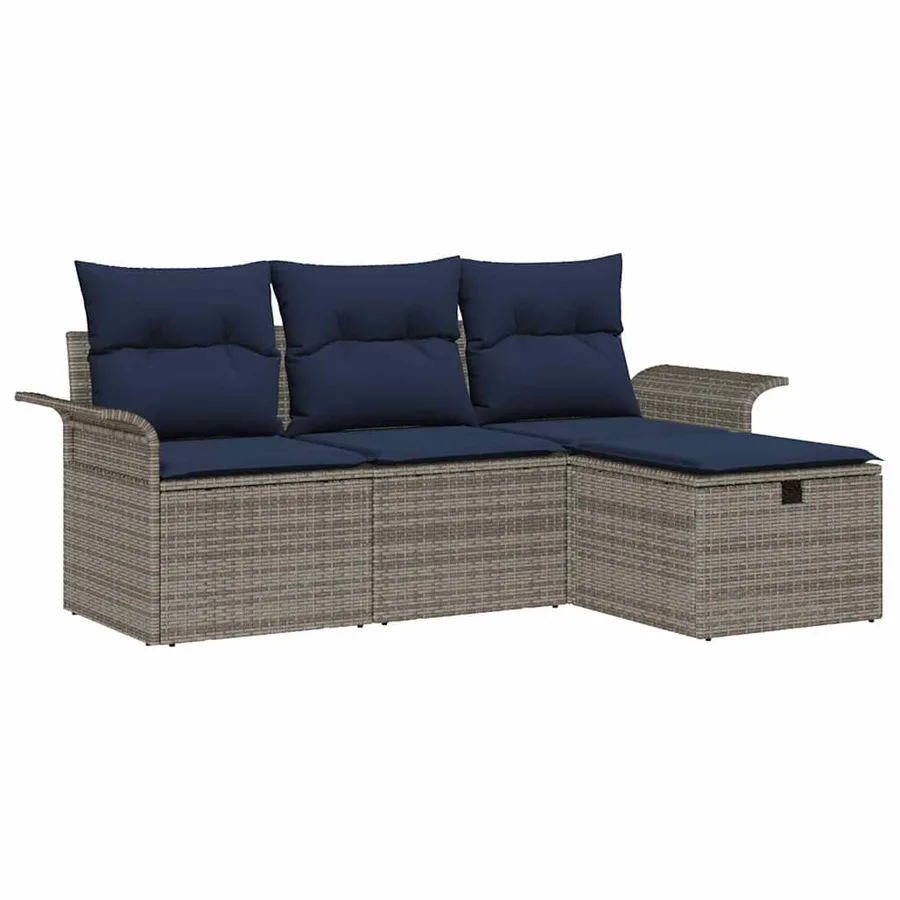 Ensemble de canapé de jardin 4 pcs Gris et marine polyrotin - 2
