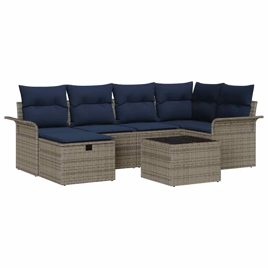 Ensemble de canapé de jardin 7 pcs Gris et marine polyrotin - 2