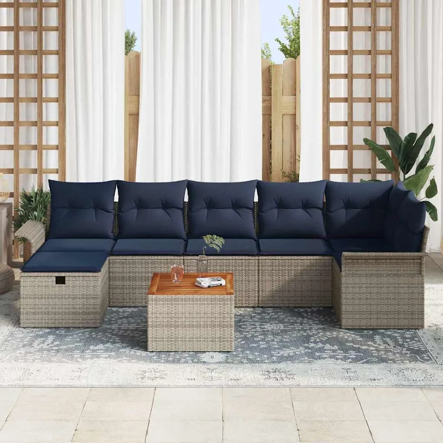 Ensemble de canapé de jardin avec coussin 8 pcs Gris polyrotin - 3