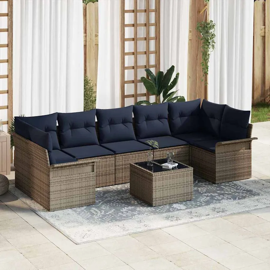 Ensemble de canapé de jardin 8 pcs Gris polyrotin