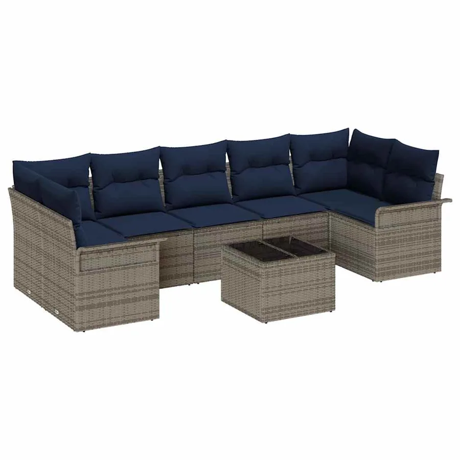 Ensemble de canapé de jardin 8 pcs Gris polyrotin - 2