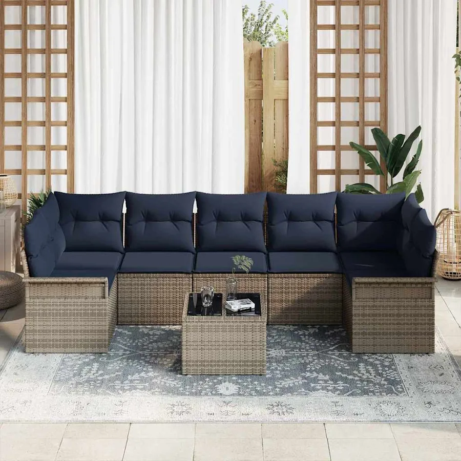 Ensemble de canapé de jardin 8 pcs Gris polyrotin - 3