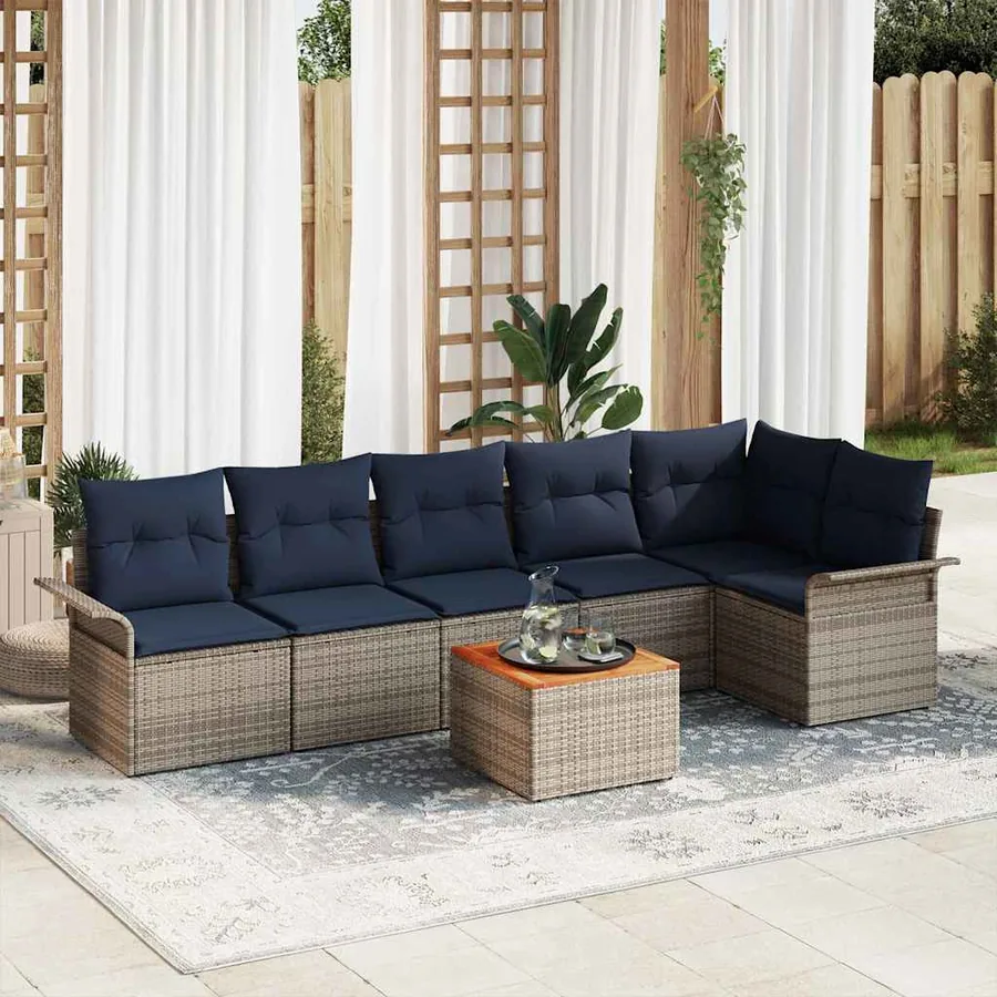 Ensemble de canapé de jardin avec coussin 7 pcs Gris polyrotin