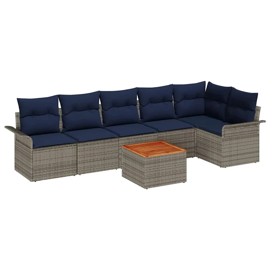 Ensemble de canapé de jardin avec coussin 7 pcs Gris polyrotin - 2