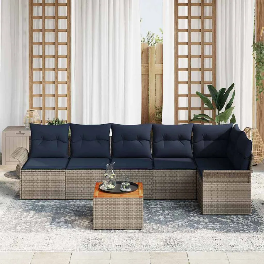 Ensemble de canapé de jardin avec coussin 7 pcs Gris polyrotin - 3