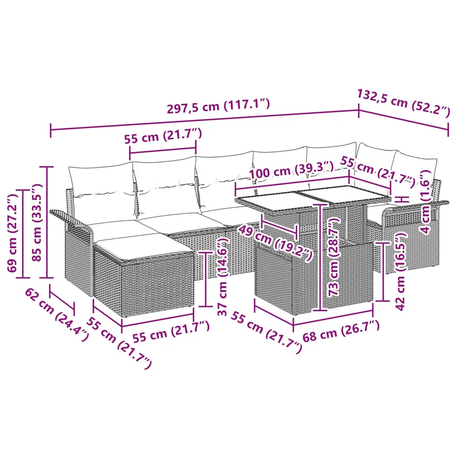 Ensemble de canapé de jardin avec coussin 8 pcs Gris polyrotin - 12
