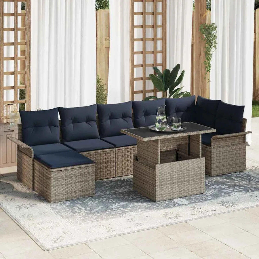 Ensemble de canapé de jardin avec coussin 8 pcs Gris polyrotin - 3
