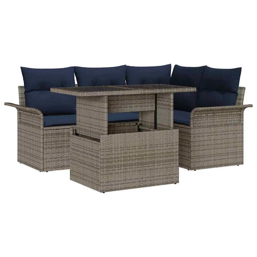 Ensemble de canapé de jardin avec coussin 5 pcs Gris polyrotin - 2