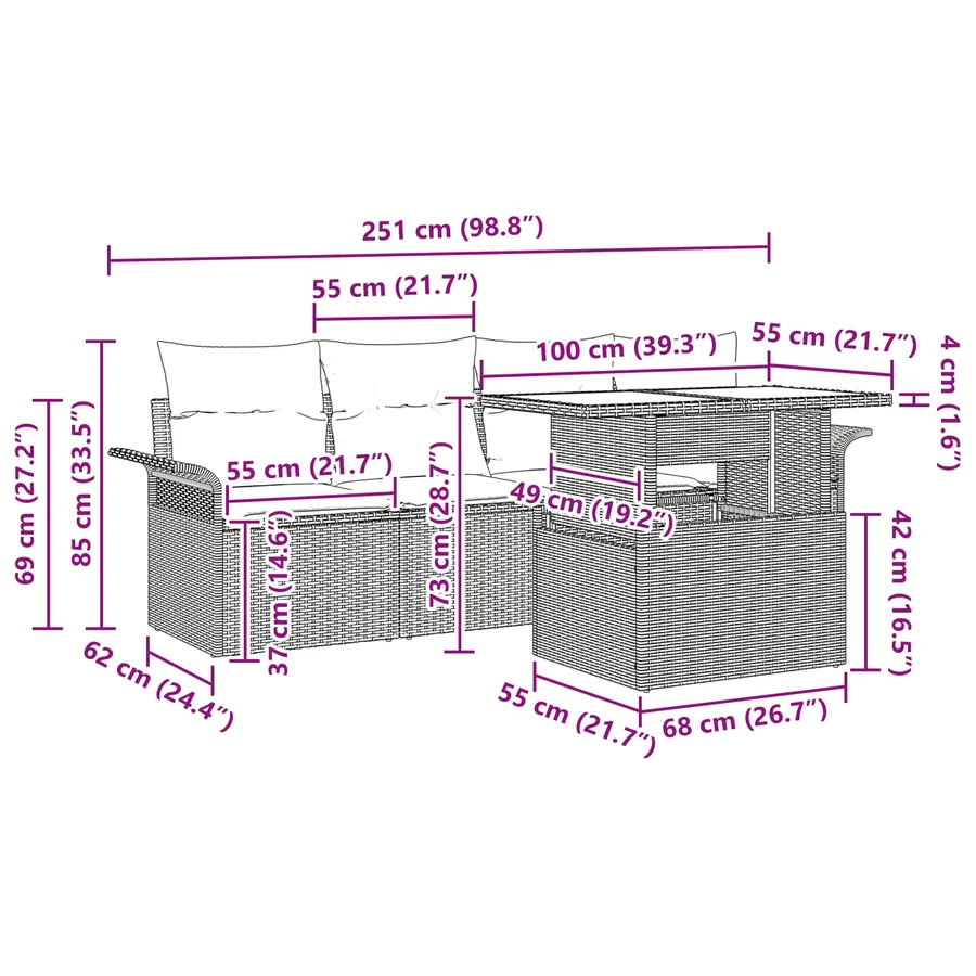 Ensemble de canapé de jardin avec coussin 5 pcs Gris polyrotin - 10