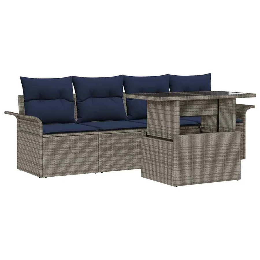 Ensemble de canapé de jardin avec coussin 5 pcs Gris polyrotin - 2