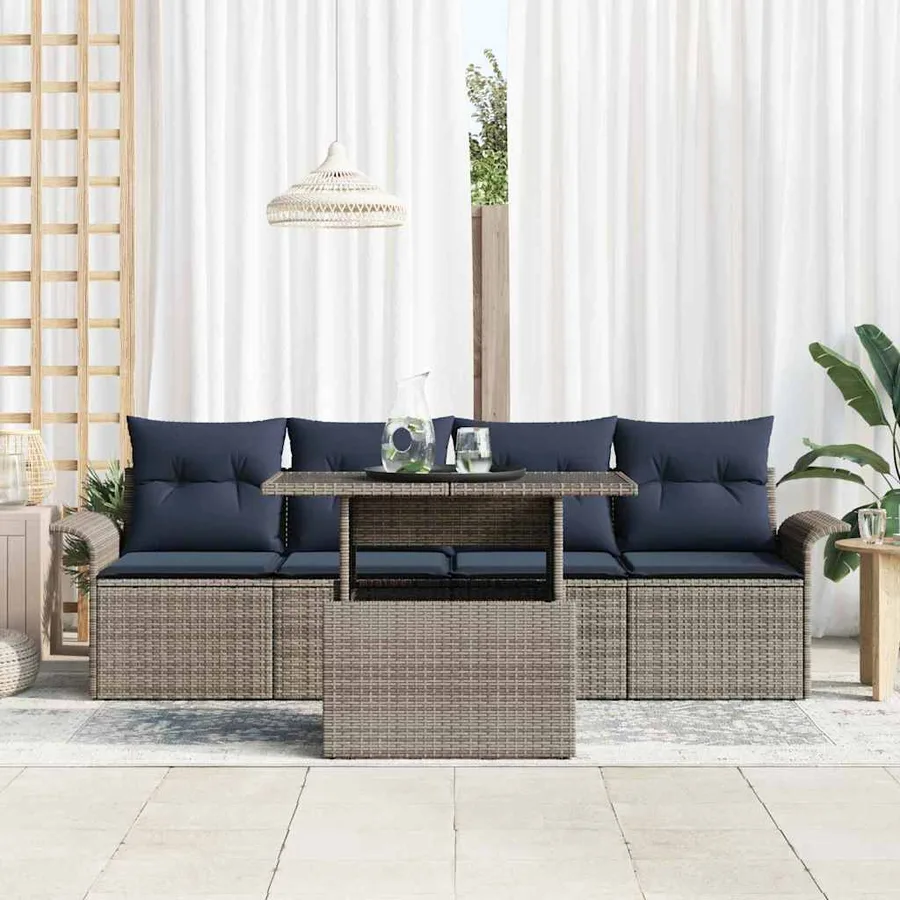 Ensemble de canapé de jardin avec coussin 5 pcs Gris polyrotin - 3