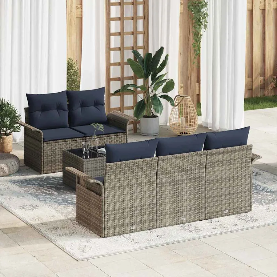 Ensemble de canapé de jardin avec coussin 6 pcs Gris polyrotin