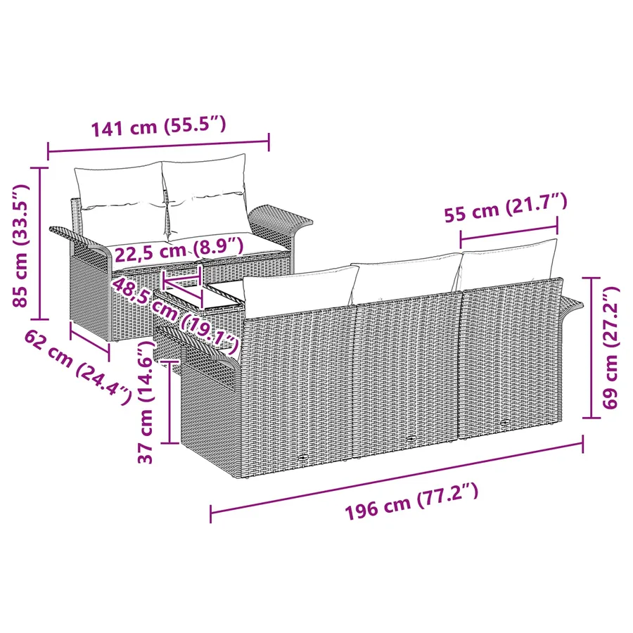 Ensemble de canapé de jardin avec coussin 6 pcs Gris polyrotin - 11