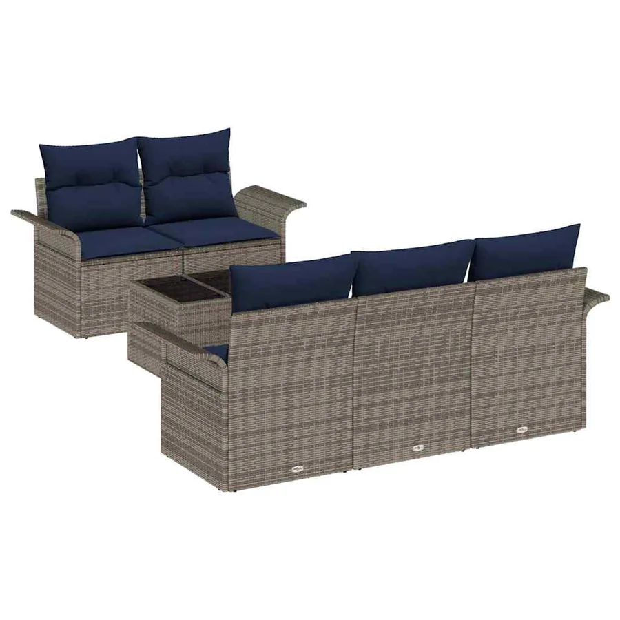 Ensemble de canapé de jardin avec coussin 6 pcs Gris polyrotin - 2