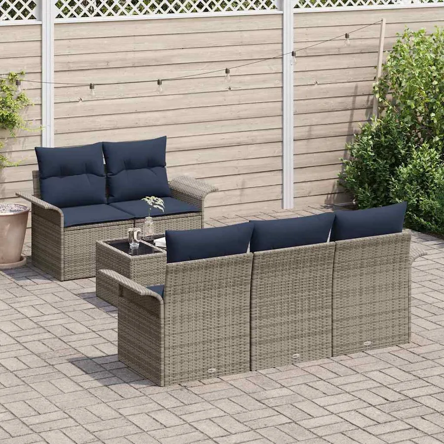 Ensemble de canapé de jardin avec coussin 6 pcs Gris polyrotin - 3