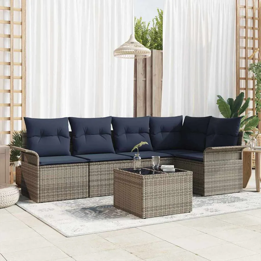 Ensemble de canapé de jardin avec coussin 6 pcs Gris polyrotin