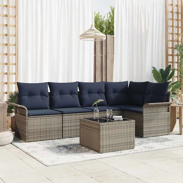 Ensemble de canapé de jardin avec coussin 6 pcs Gris polyrotin