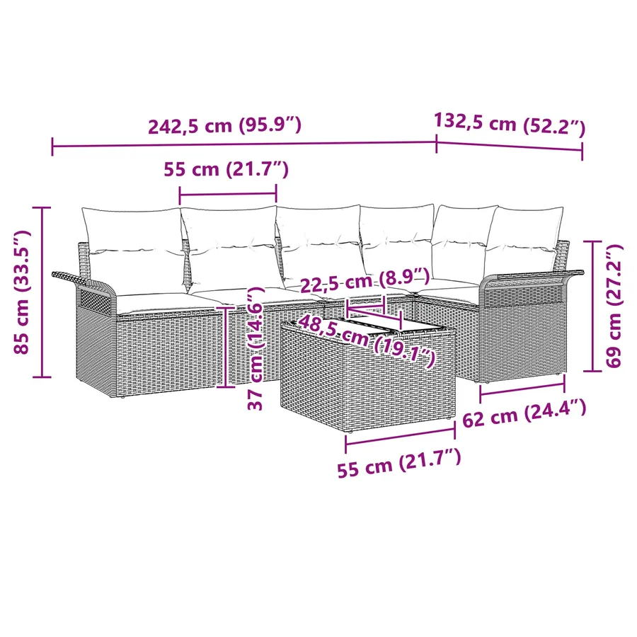Ensemble de canapé de jardin avec coussin 6 pcs Gris polyrotin - 13