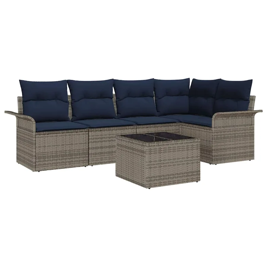 Ensemble de canapé de jardin avec coussin 6 pcs Gris polyrotin - 2