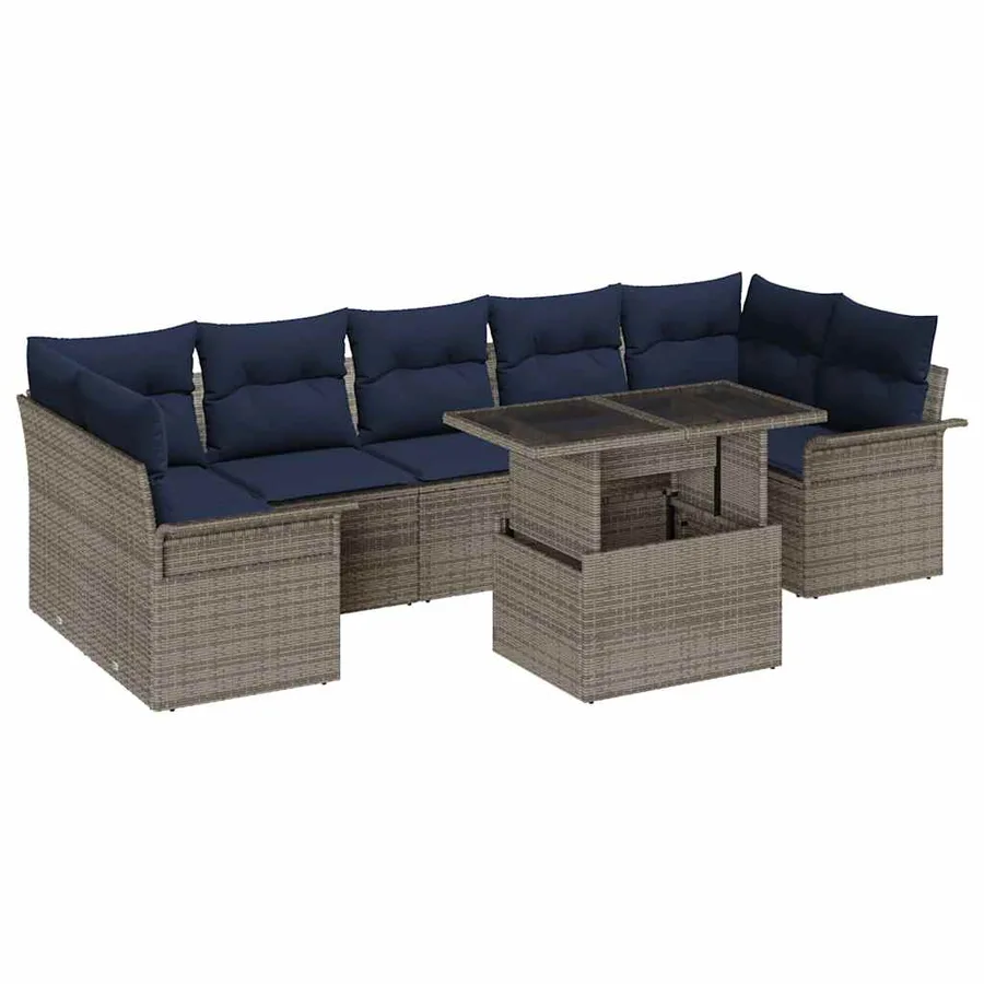 Ensemble de canapé de jardin avec coussin 8 pcs Gris polyrotin - 2