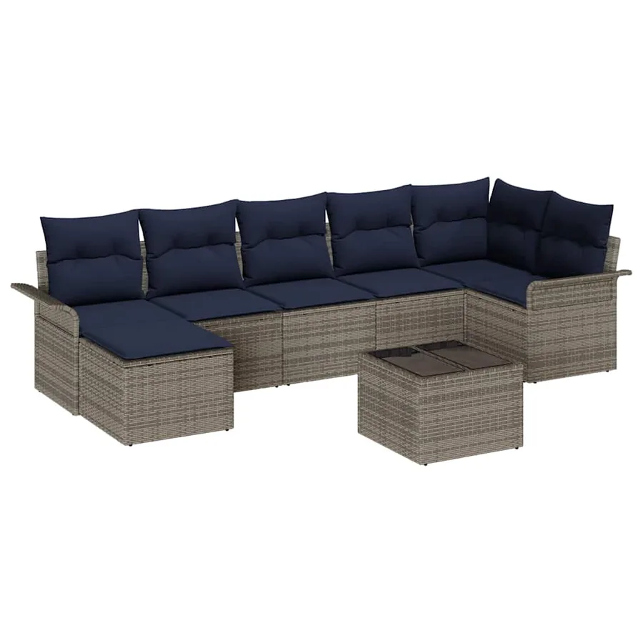 Ensemble de canapé de jardin avec coussin 8 pcs Gris Poly rotin - 2