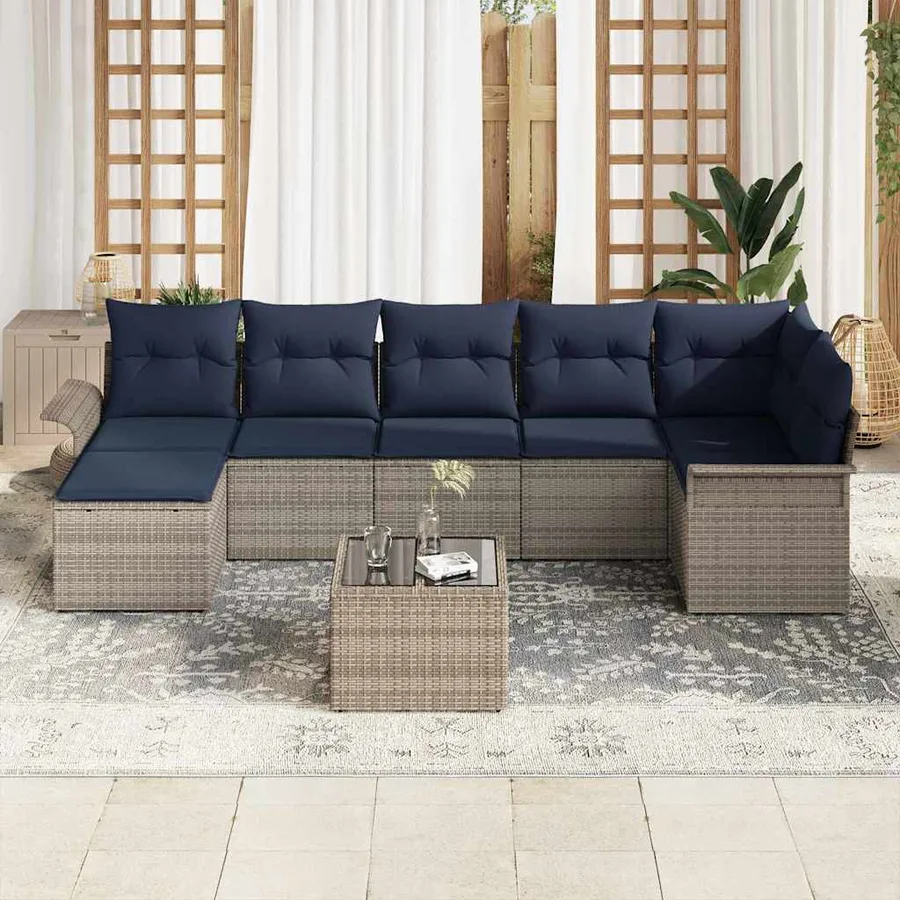 Ensemble de canapé de jardin avec coussin 8 pcs Gris Poly rotin - 3
