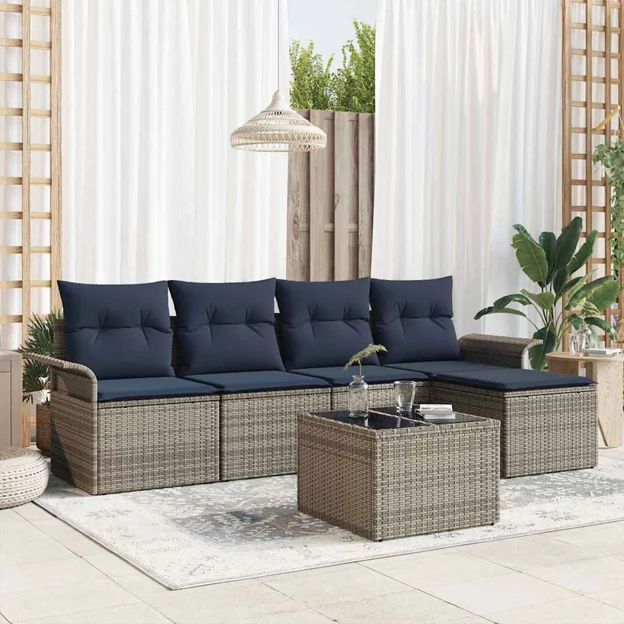 Ensemble de canapé de jardin avec coussin 6 pcs Gris polyrotin