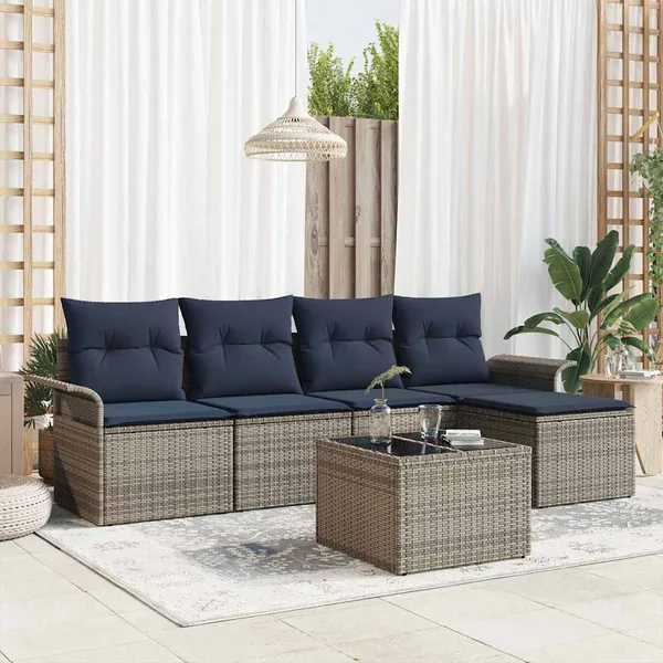 Ensemble de canapé de jardin avec coussin 6 pcs Gris polyrotin
