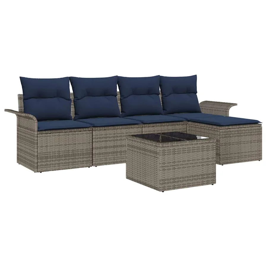 Ensemble de canapé de jardin avec coussin 6 pcs Gris polyrotin - 2