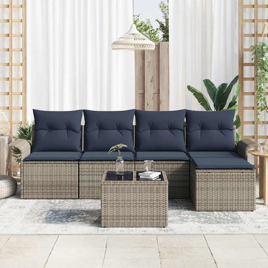 Ensemble de canapé de jardin avec coussin 6 pcs Gris polyrotin - 3