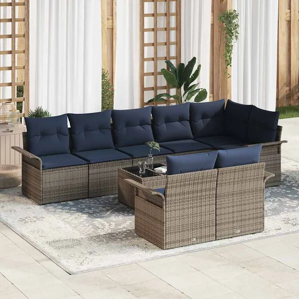 Ensemble de canapé de jardin avec coussin 9 pcs Gris polyrotin