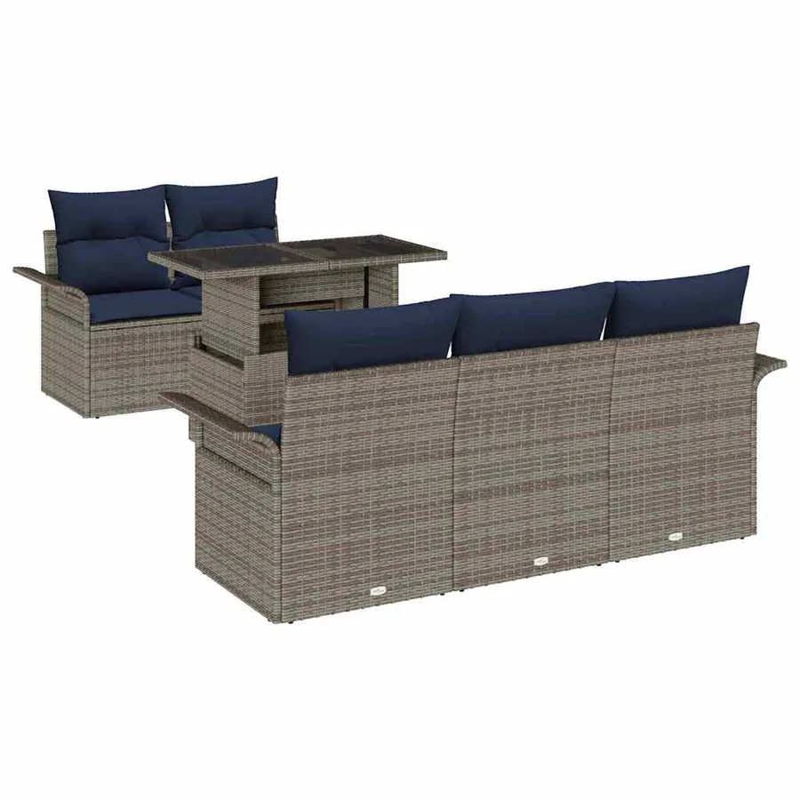 Ensemble de canapé de jardin avec coussin 6 pcs Gris polyrotin - 2