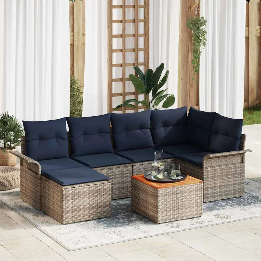 Ensemble de canapé de jardin avec coussin 7 pcs Gris polyrotin
