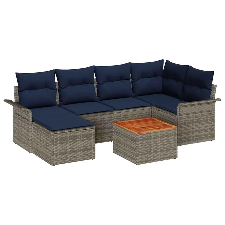 Ensemble de canapé de jardin avec coussin 7 pcs Gris polyrotin - 2